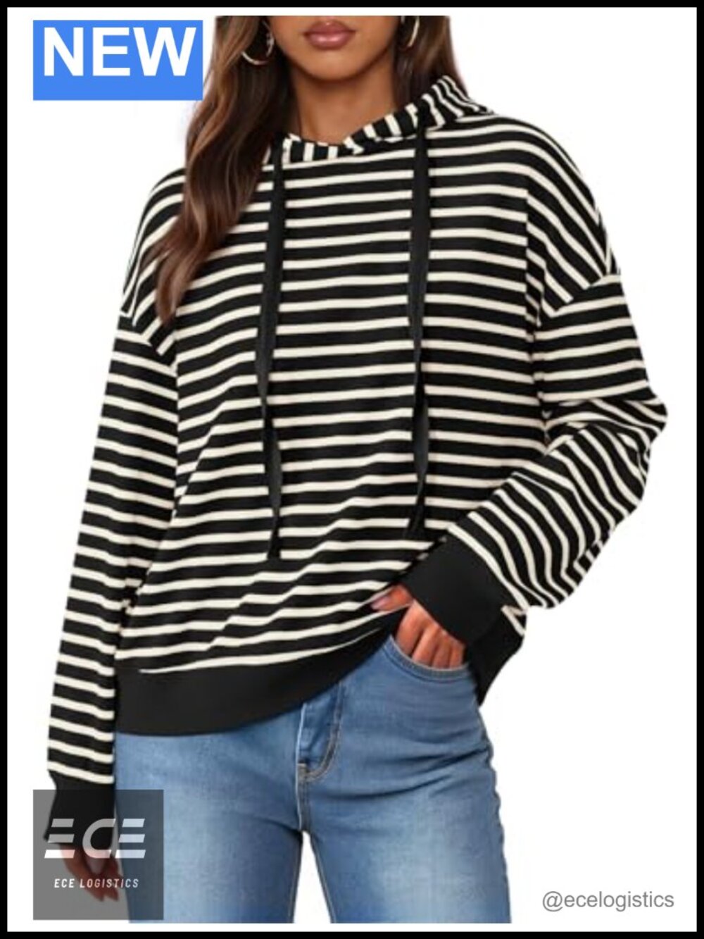 KIRUNDO Women's Striped Hoodie Casual Long Sleeve Sweatshirt Pullover